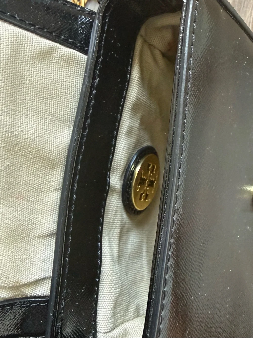 Tory Burch Black Leather Crossbody with Gold Chain Strap
